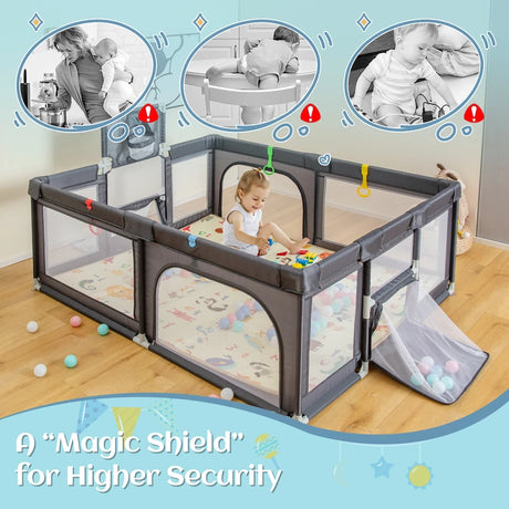 Large Baby Playpen with Mat and Ocean balls-Dark Grey