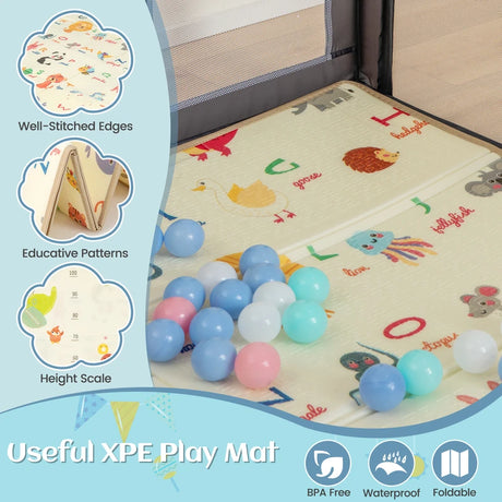 Large Baby Playpen with Mat and Ocean balls-Dark Grey