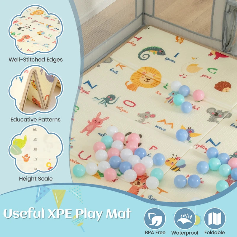 Large Baby Playpen with Mat and Ocean balls-Light Grey