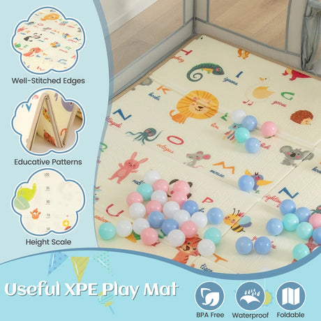 Large Baby Playpen with Mat and Ocean balls-Light Grey