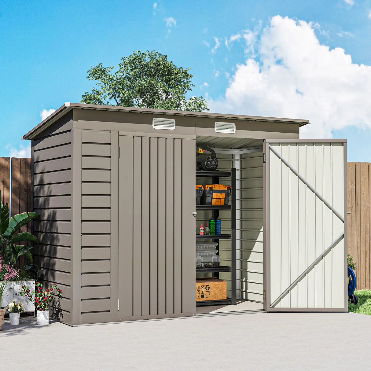 Outsunny 3.7 x 7.9ft Galvanised Steel Shed, with Latched Door and Padlock - Light Grey
