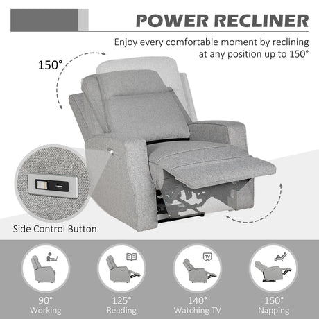HOMCOM 150 Electric Reclining Chair, with USB port and Footrest - Grey