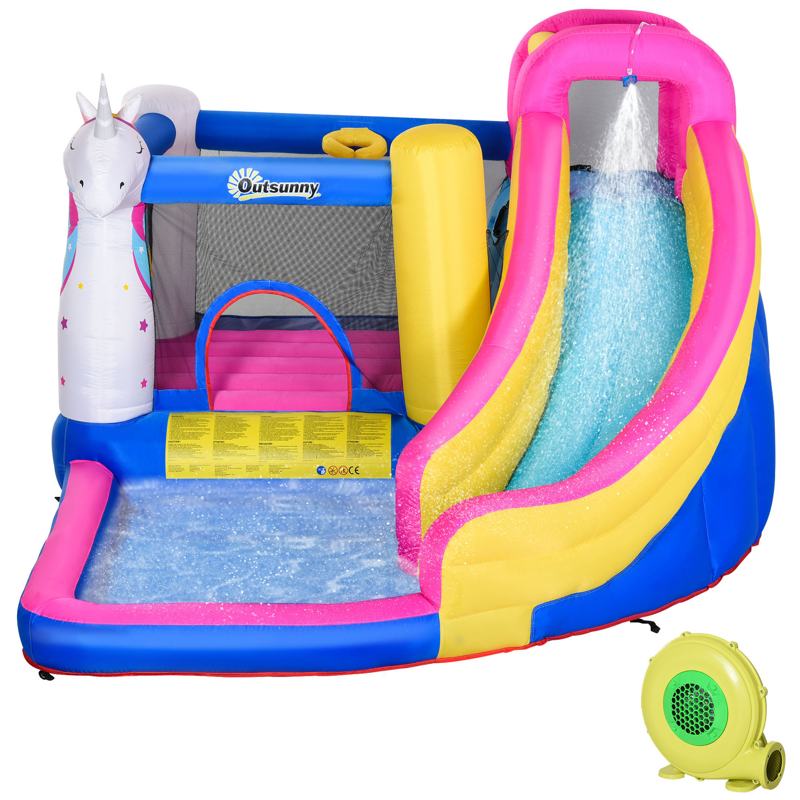 Outsunny 5 in 1 Bouncy Castle, with Blower, for Ages 3-8 Years - Multicoloured