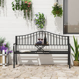 Outsunny Metal Bench W/Table,  150Lx53Wx95H cm