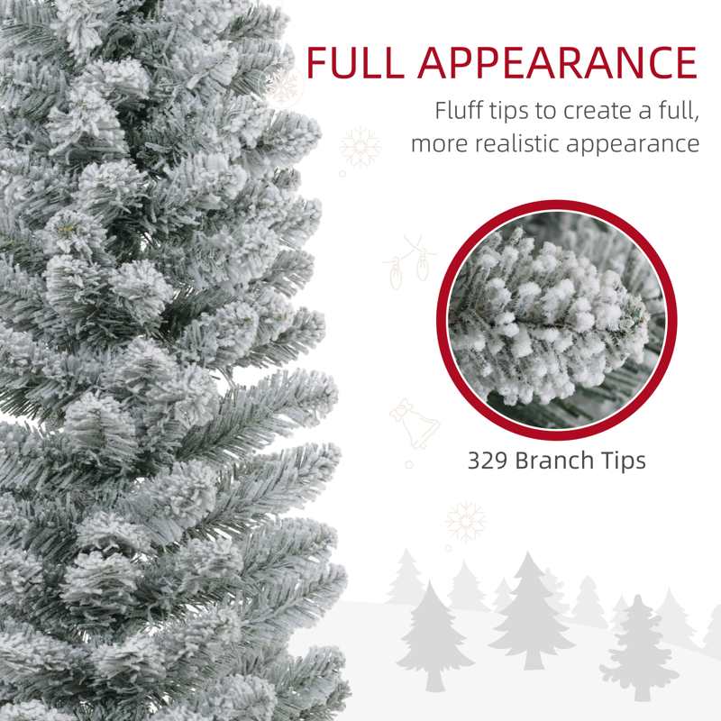 HOMCOM 6ft Artificial Snowy Pencil Christmas Tree - White