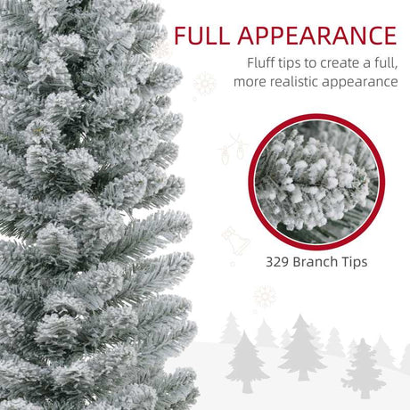 HOMCOM 6ft Artificial Snowy Pencil Christmas Tree - White