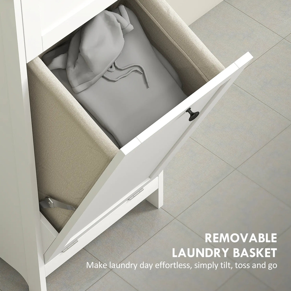 HOMCOM Tall Bathroom Cabinet, with Laundry Basket - White
