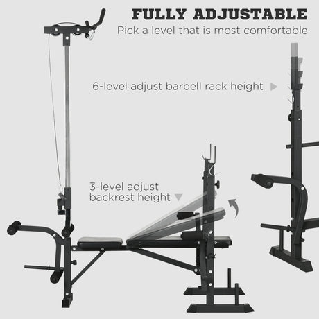 HOMCOM Adjustable Weight Bench with Pulley System, Incline Bench Press Set with Squat Rack, Leg Developer, Butterfly and Weight Storage, for Home Gym Full Body Workout
