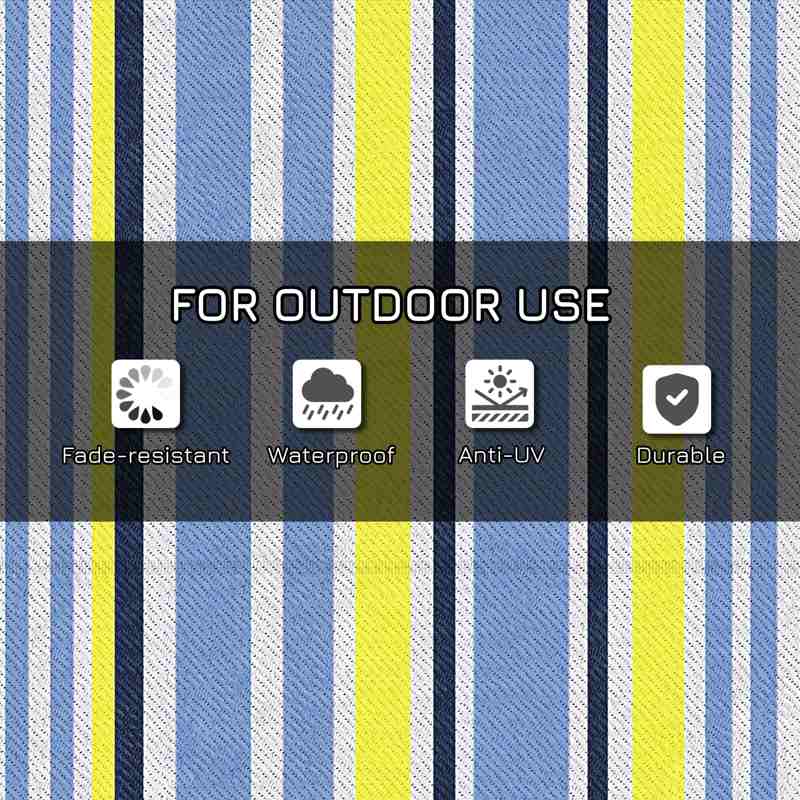 Outsunny Reversible Outdoor Rug, Waterproof Plastic Straw Mat for Backyard, Deck, RV, Picnic, Beach, Camping, 121 x 182 cm, Dark Blue and Yellow