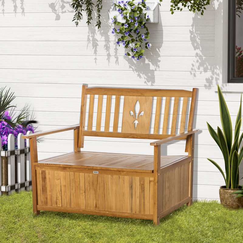 Outsunny Two-Seater Wooden Storage Bench - Natural Finish