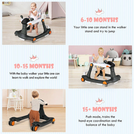 2-in-1 Foldable Baby Walker with Adjustable Height and Speed-Dark Grey