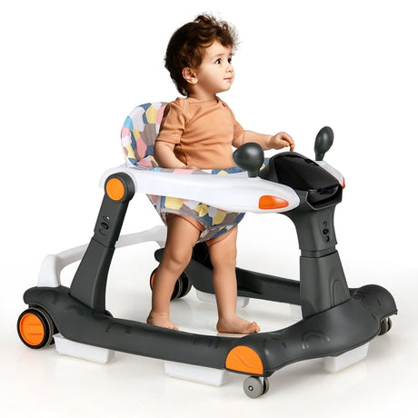 2-in-1 Foldable Baby Walker with Adjustable Height and Speed-Dark Grey