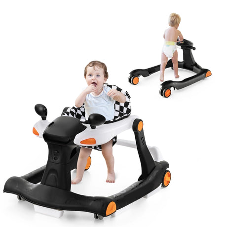 2-in-1 Foldable Activity Push Walker with Adjustable Height-Black