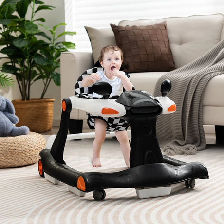 2-in-1 Foldable Activity Push Walker with Adjustable Height-Black