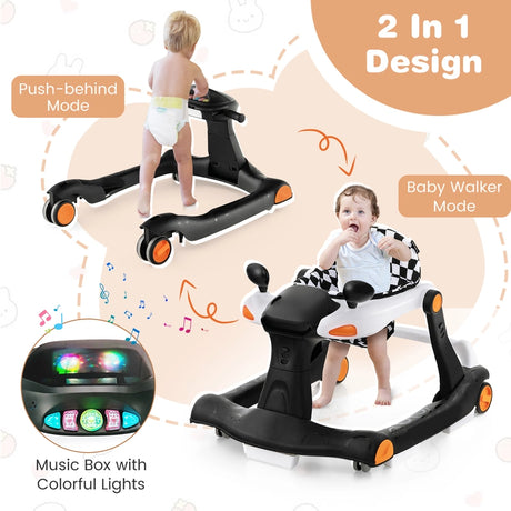 2-in-1 Foldable Activity Push Walker with Adjustable Height-Black
