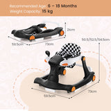 2-in-1 Foldable Activity Push Walker with Adjustable Height-Black