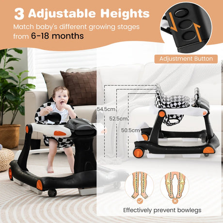 2-in-1 Foldable Activity Push Walker with Adjustable Height-Black