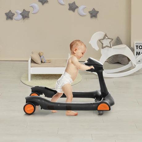 2-in-1 Foldable Activity Push Walker with Adjustable Height-Black