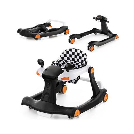 2-in-1 Foldable Activity Push Walker with Adjustable Height-Black