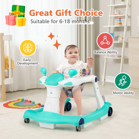 2 in 1 baby walker Foldable baby walker Green