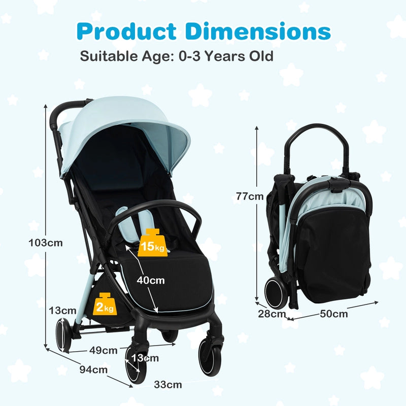 Lightweight Baby Stroller with Aluminum Frame and Detachable Seat Cover-Blue