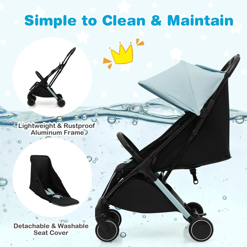 Lightweight Baby Stroller with Aluminum Frame and Detachable Seat Cover-Blue