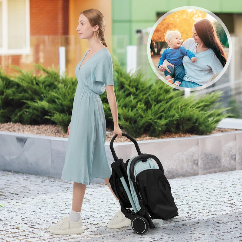 Lightweight Baby Stroller with Aluminum Frame and Detachable Seat Cover-Blue