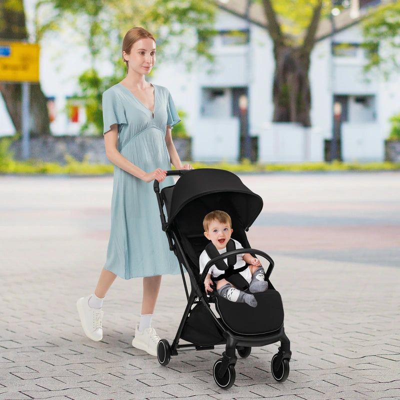 Lightweight Baby Stroller with Aluminum Frame and Detachable Seat Cover-Black