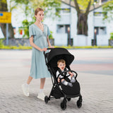 Lightweight Baby Stroller with Aluminum Frame and Detachable Seat Cover-Black