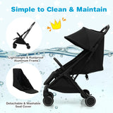 Lightweight Baby Stroller with Aluminum Frame and Detachable Seat Cover-Black