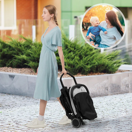 Lightweight Baby Stroller with Aluminum Frame and Detachable Seat Cover-Grey