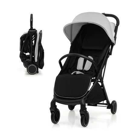 Lightweight Baby Stroller with Aluminum Frame and Detachable Seat Cover-Grey
