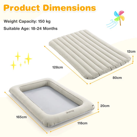 Inflatable Toddler Travel Bed with Electric Pump for Kids Room Bedroom-Grey