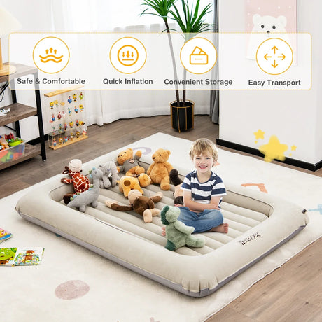 Inflatable Toddler Travel Bed with Electric Pump for Kids Room Bedroom-Grey