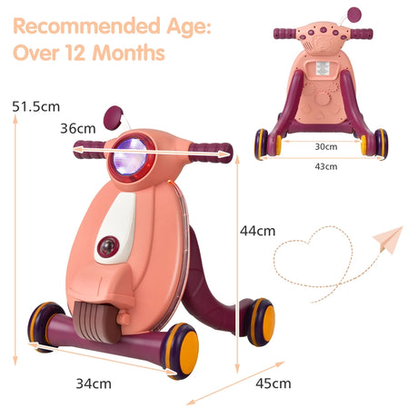 2-in-1 Baby Sit to Stand Learning Walker with Lights and Sounds-Pink