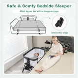 Baby Bedside Crib with Mattress for Birth to 9kg-Grey