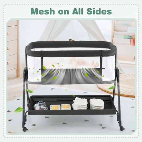 Baby Bedside Crib with Mattress for Birth to 9kg-Grey
