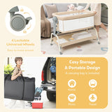 Baby Bassinet with Net with 6 Adjustable Heights-Beige