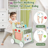 6-in-1 Wooden Baby Stroller with Play Kitchen for Kids Over 12 Months-Green