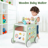 6-in-1 Wooden Baby Stroller with Play Kitchen for Kids Over 12 Months-Green