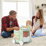 6-in-1 Wooden Baby Stroller with Play Kitchen for Kids Over 12 Months-Green