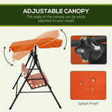 Outsunny 3 Seater Garden Swing Chair, Outdoor Swing Chair with Adjustable Canopy, Mental Frame & Cushions, Orange