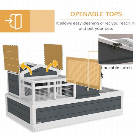 PawHut Tortoise House 3-Room with 2 Stories, Ladder, Balcony, Tray, Openable Roof, 59H x 112L x 65Wcm, Grey