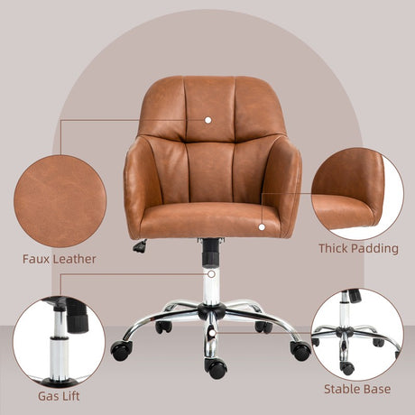 HOMCOM Faux Leather Tub Office Chair, with Wheels - Brown