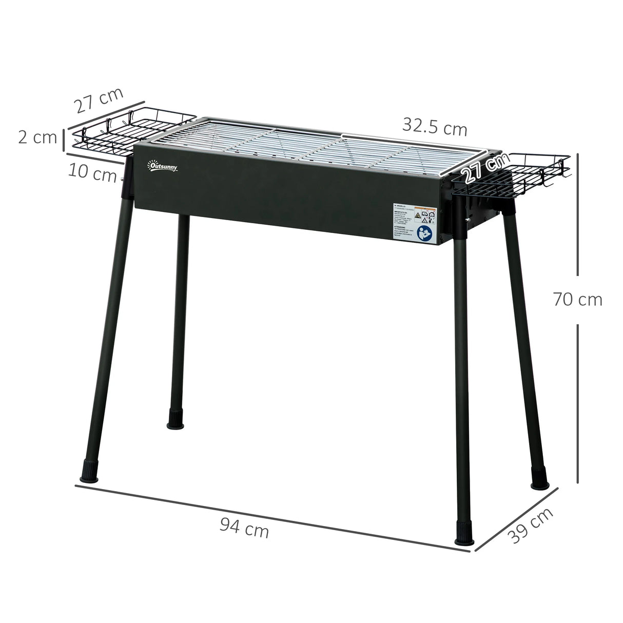 Outsunny Portable Charcoal BBQ Grill with Seasoning Baskets for Camping Picnic Hiking