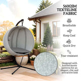 Outsunny Hanging Egg Chair Outdoor Indoor Garden Swing Chair with Folding Basket, Garden Hanging Chair with Stand, Thickened Cushion, Cup Holder for Patio, Balcony, Grey