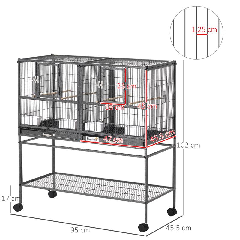 PawHut Large Bird Cage Parrot Cage with Divider, Slide Tray for Finch Canaries Parakeets Cockatiels, 95 x 45.5 x 102 cm