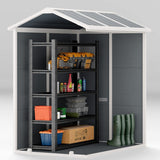 Outsunny 4 x 6ft Garden Shed, Plastic Shed with Floor, Window, Lockable Door and Vents, Resin Tool Shed for Outdoor Patio Storage, Zero Maintenance, Grey