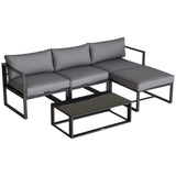 Outsunny 5 Pieces Outdoor Patio Furniture Set, Sofa Couch with Glass Coffee Table, Cushioned Chairs and Aluminum Tube, for Balcony Garden Backyard, Grey
