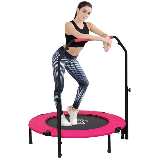 HOMCOM 40" Foldable Mini Fitness Trampoline, with Adjustable Foam Handle, Pink